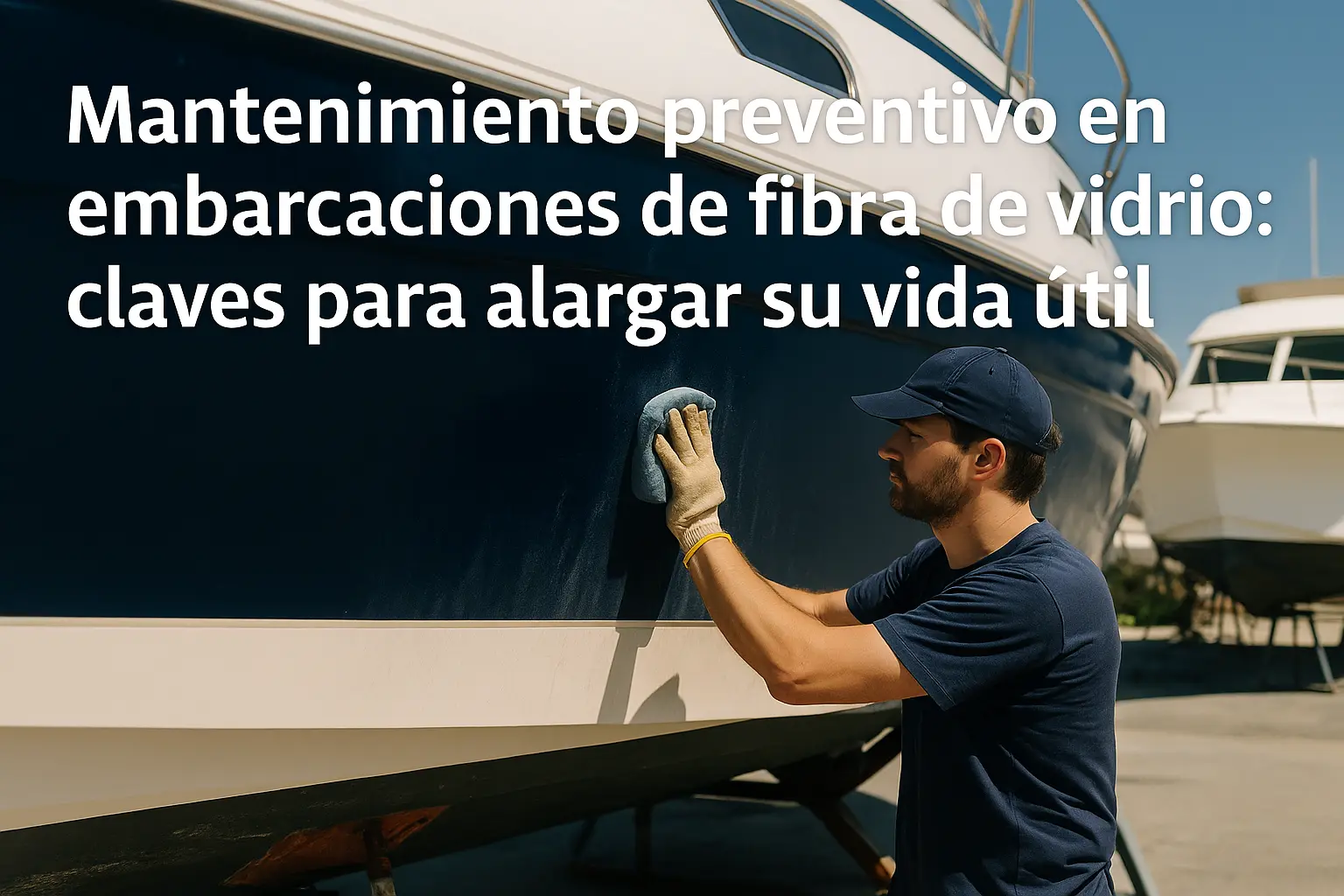 Técnico limpiando casco de fibra de vidrio